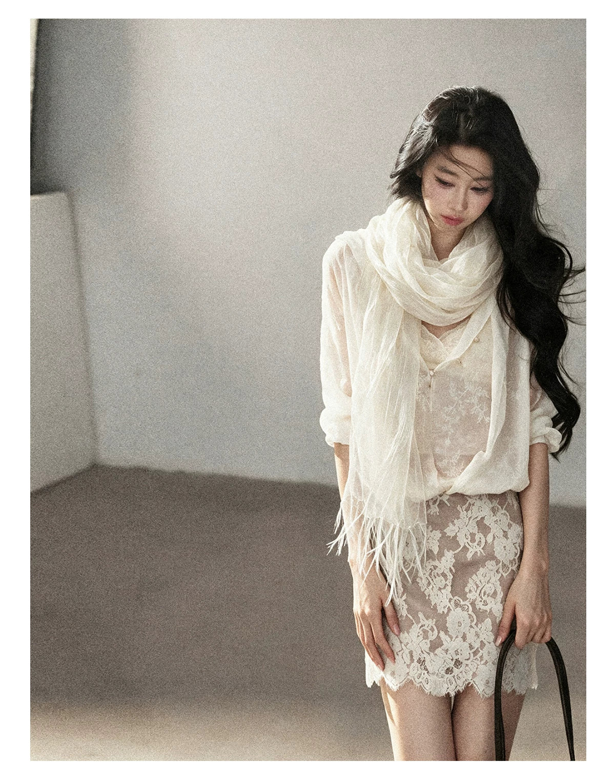 AOMALM - 100% Silk Sheer Fringe Scarf
