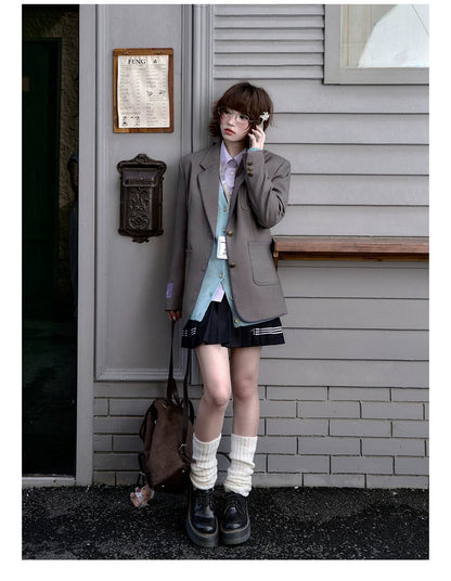 "Snow Lily Legacy" Gray Oversized School Blazer