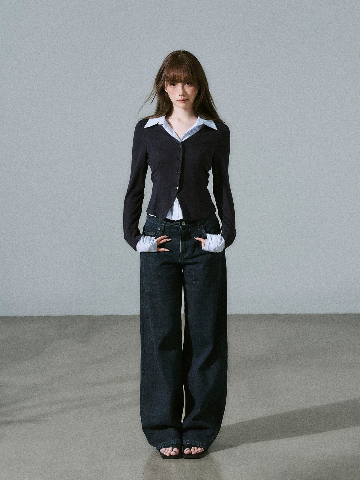 LOST FOREST - Blue Stripe Layered Knit Top
