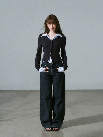 LOST FOREST - Blue Stripe Layered Knit Top
