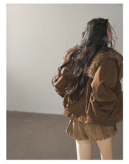 AOMALM - “Velvet Collar in the Evening Breeze” Chestnut Brown Faux Fur Shawl