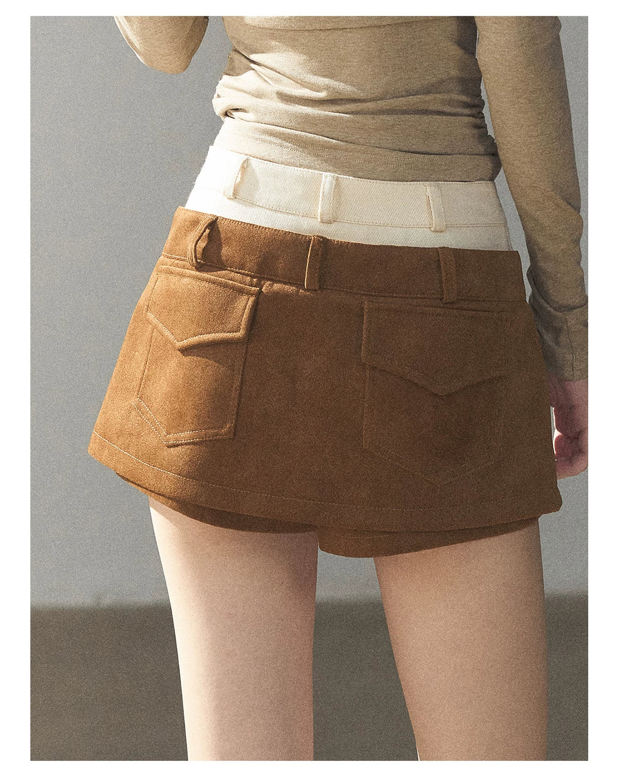 AOMALM - "Among the Oak Trees" Toasted Pecan Faux Suede Skort