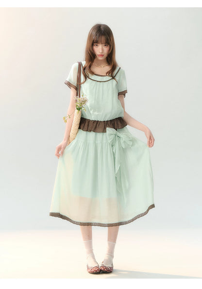 "Mint Sugar Whimsy" Mint Green Polka Dot Two-Piece Skirt Set LL2026194
