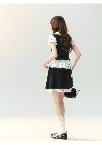 "Black Tea & Cream" Polka Dot Two-Piece Skirt Set SH2026202