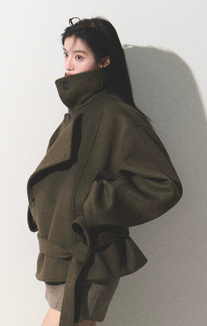 OAKMOO/ "The Flowers Are in Full Bloom" Jade Green Wool-Blend Short Belted Coat