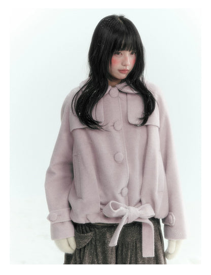 Short Cocoon Wool-Blend Coat (Taro Purple / Oatmeal Gray)