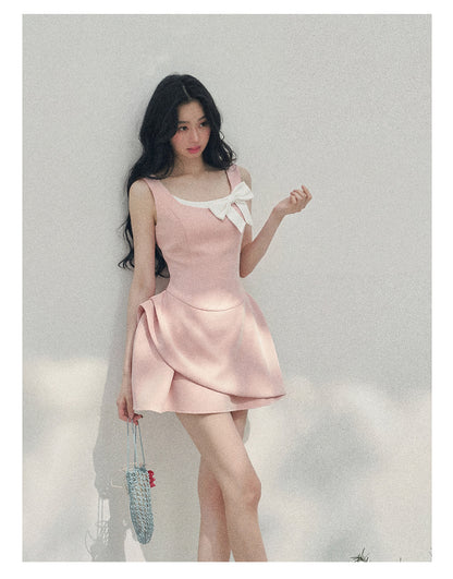 “Falling Sweetness” Ballet Pink Bow Mini Dress