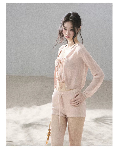 "Forest After Rain" Dusty Rose 3-Piece Cardigan & Shorts Set 45236485