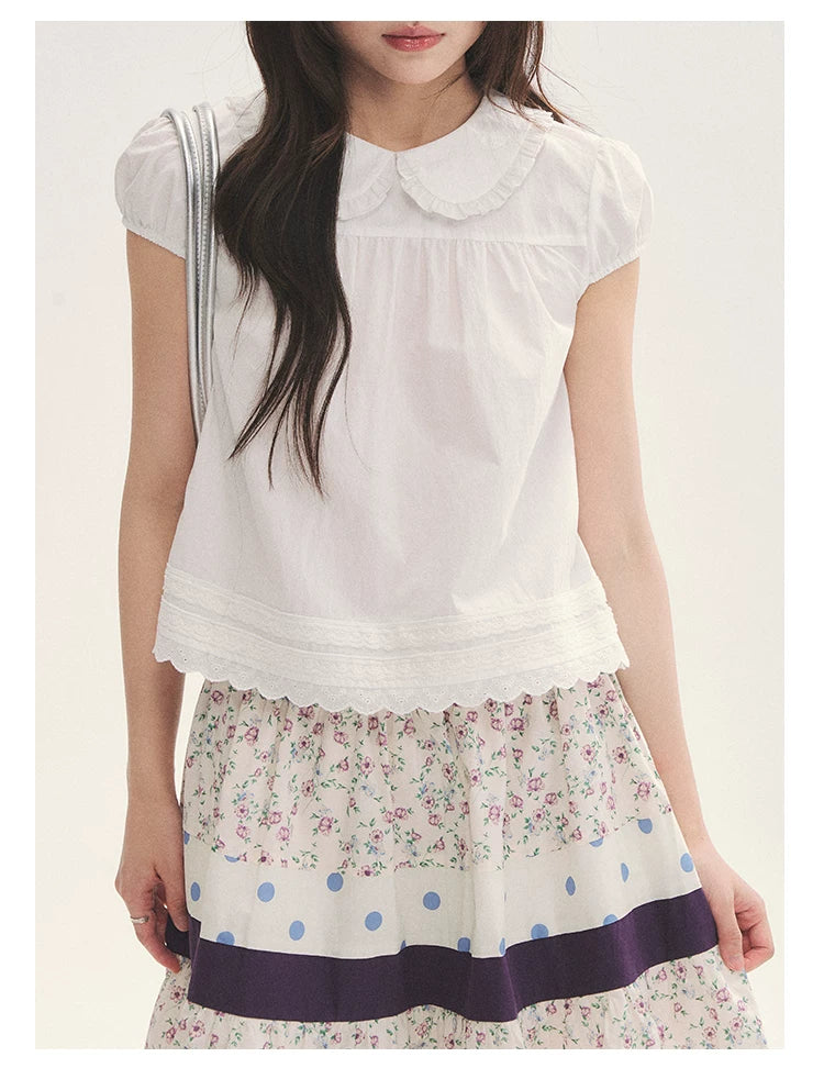 "Moonlight Grape" Vintage Floral Polka Dot Lace A-Line Skirt