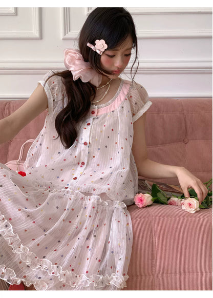 “Strawberry Boba Daydream” Pink Polka Dot Bubble Skirt Set