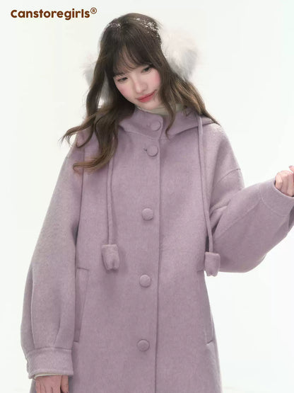 [CAN] “Soft Mist Tulip” Purple Long Hooded Wool Coat WW2025446