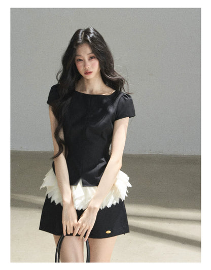 "The Unlit Spirit" High-Waisted A-Line Skort (Angora Red/ Tranquil Black)