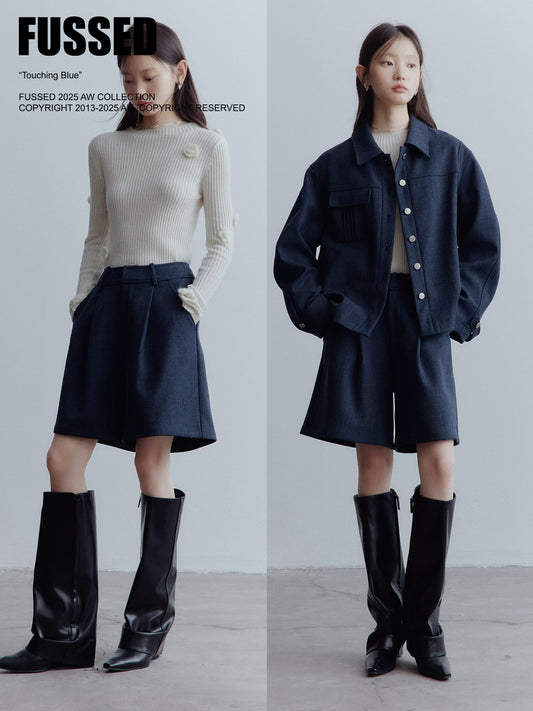 FUSSED Rebel Heiress Wool Blend Tailored Shorts – Midnight Blue FOF-25AW196a