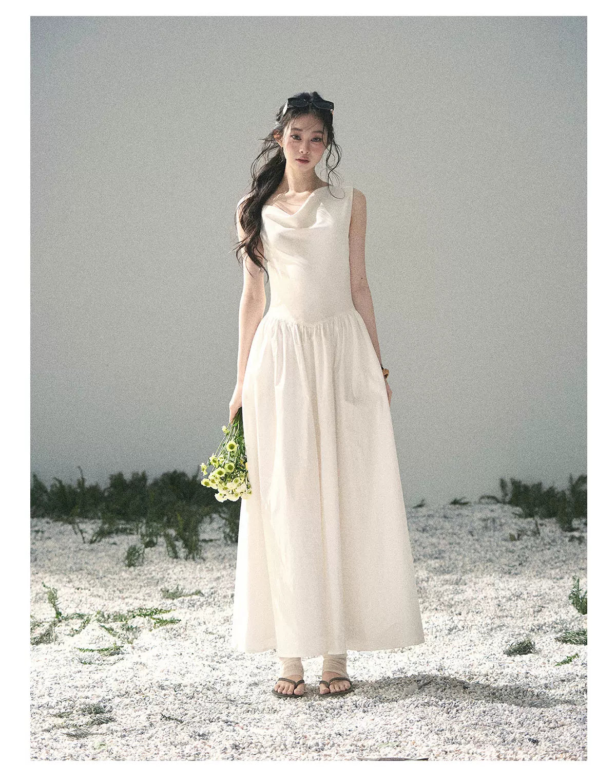"Moonlight Sonata" Camellia White Elegant Sleeveless Maxi Dress