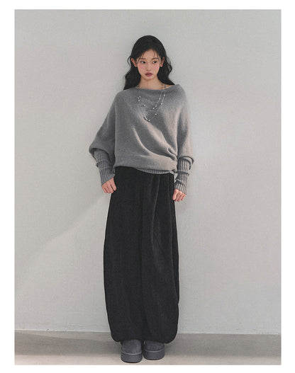 少也眼 “Soft Minimalism” Off-Shoulder Versatile Knit Top - Light Grey 6416515