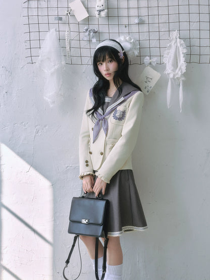 "Showa Era" Layered Uniform Collection (Collarless Blazer / Sailor Blouse / Uniform Skirt / Polka Dot Scarf)