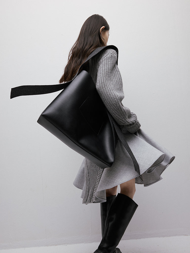 FUSSED Noise Irregular Knit Patchwork V-Neck Sweater Dress FOF-25SS023