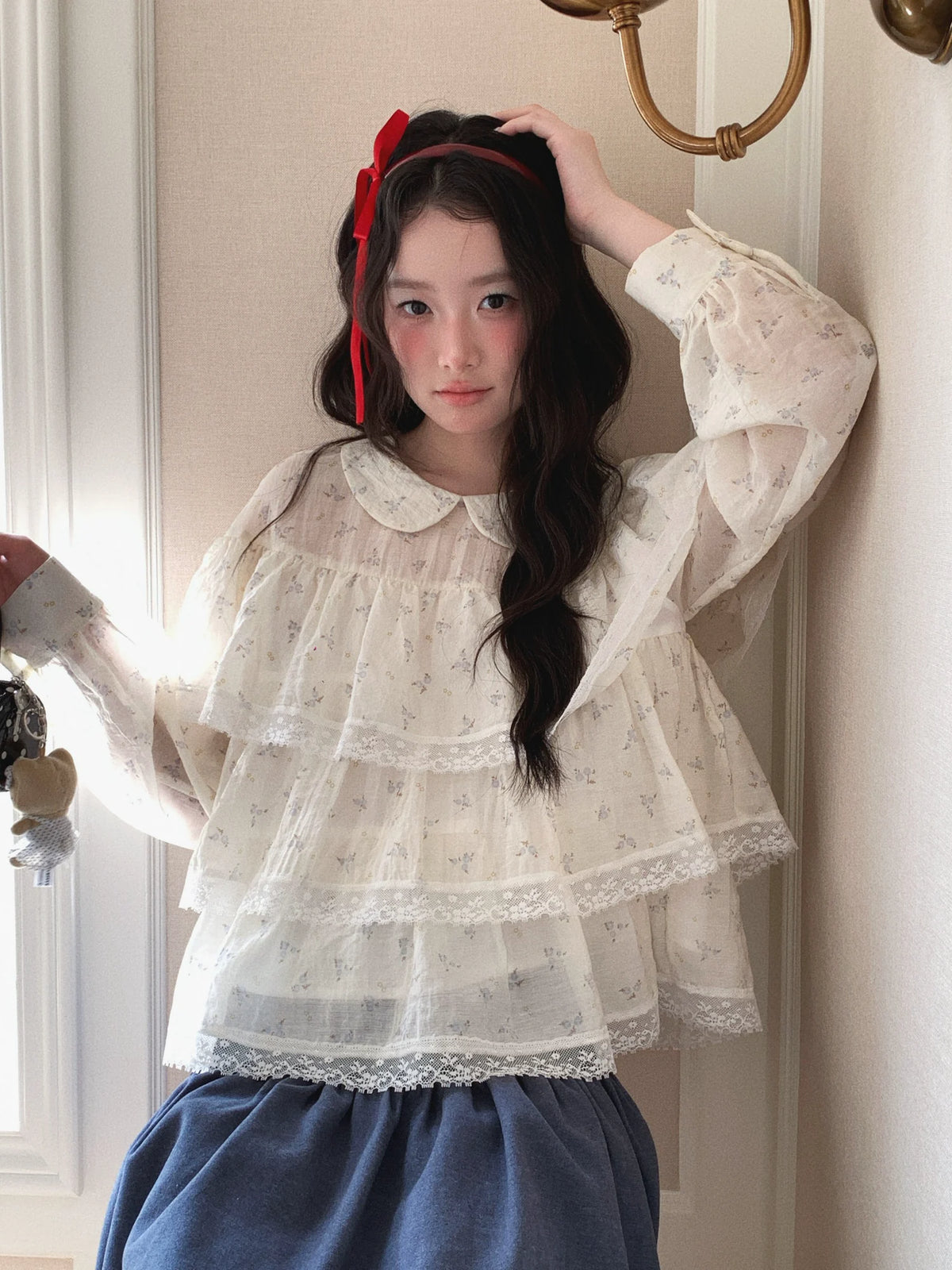 [RF] “Vanilla Blossom Reverie” Lace Blouse (Pink / White)