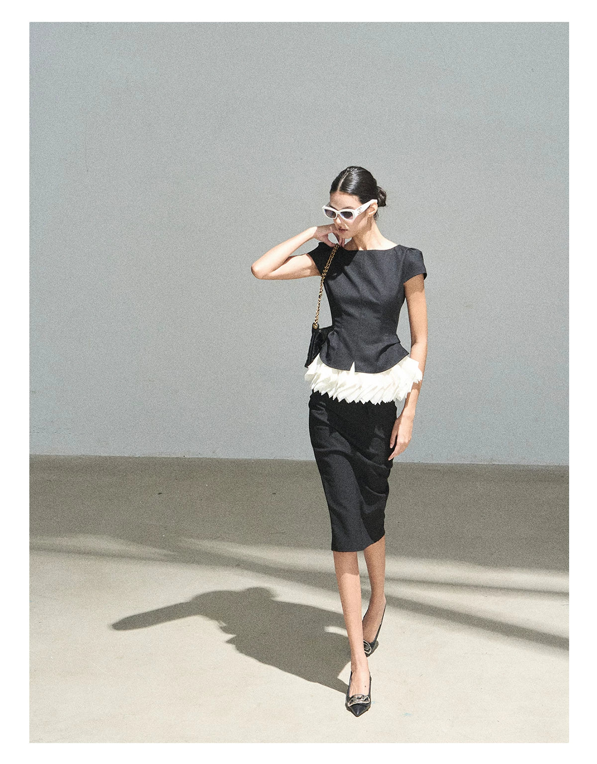 "Her Black & White Poem" Elegant Contrast Two-Piece Set