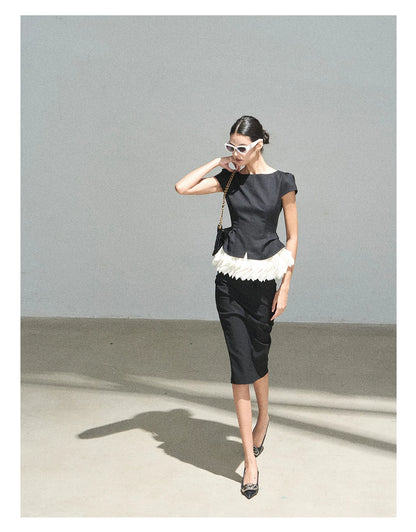 "Her Black & White Poem" Elegant Contrast Two-Piece Set