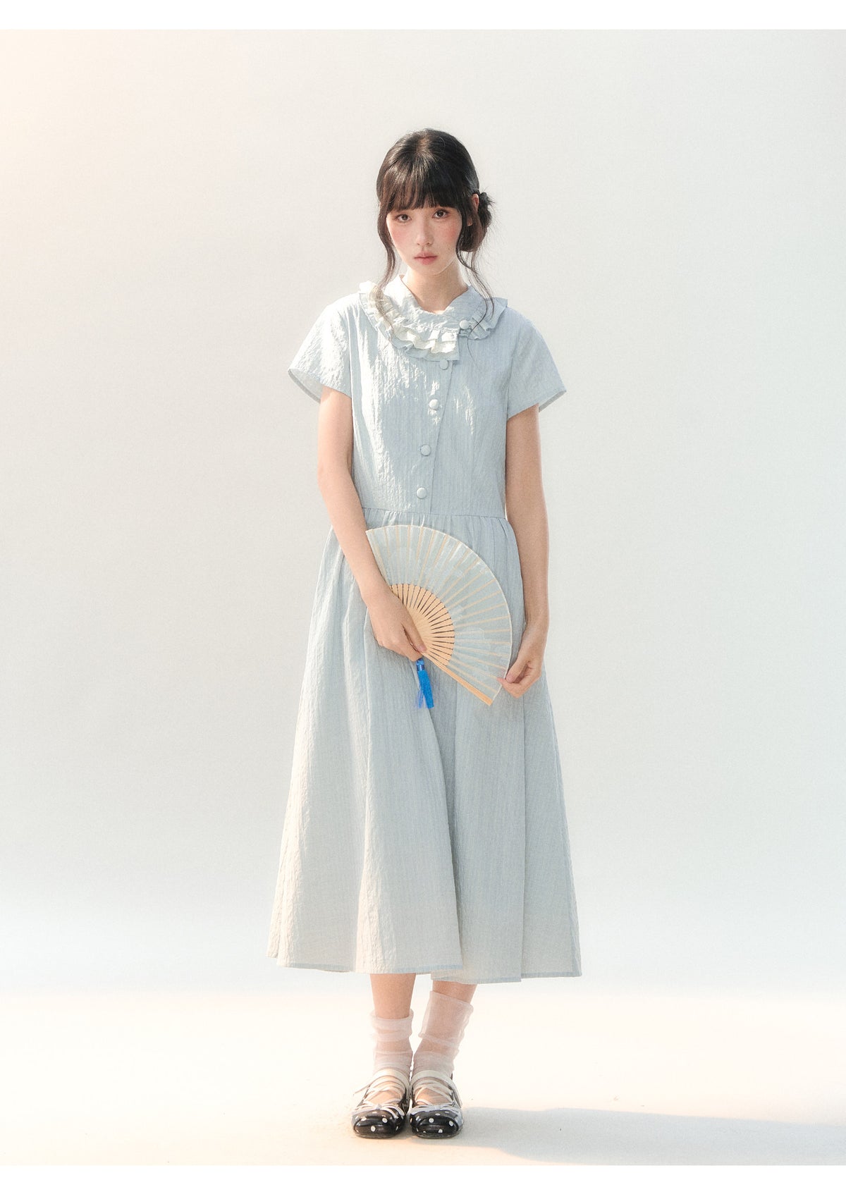 [CAN] "Dawn Island" Blue Puff Sleeve Doll Collar Dress