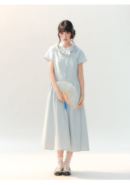 [CAN] "Dawn Island" Blue Puff Sleeve Doll Collar Dress