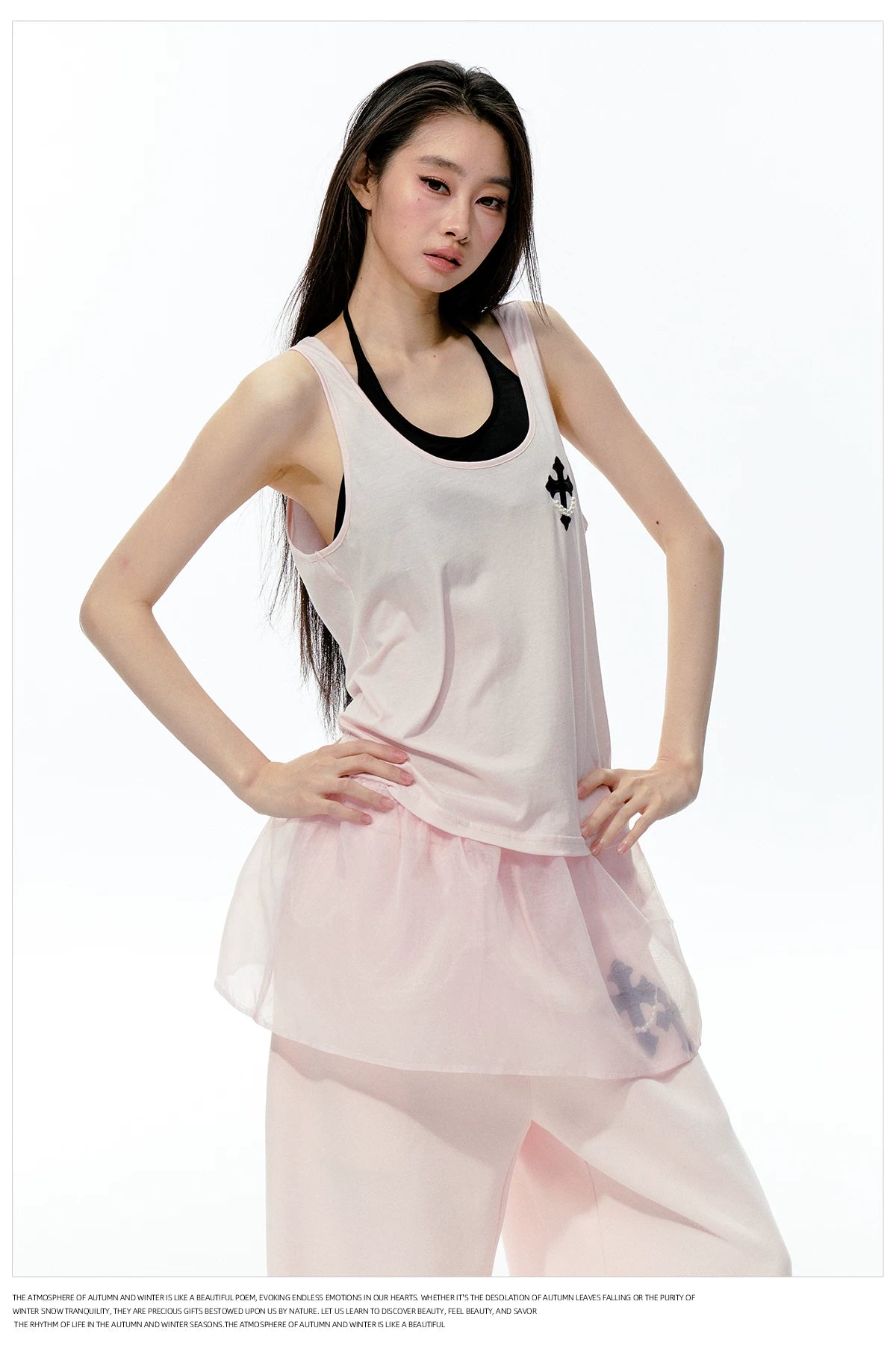 JN's DESIGN - Pink Layered Tank Top & Tulle-Overlay Sweatpants Set