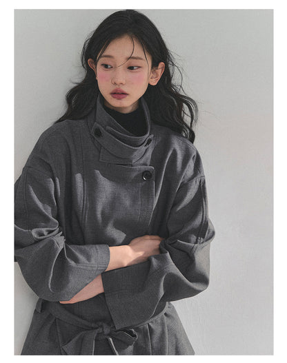 少也眼 “First Snow, Softened” Hepburn-Style Winter Trench Coat - Gray 941615