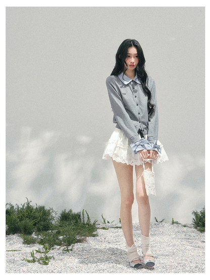少也眼 “Hyde’s Diary” Layered Polo-Collar Knit Cropped Top