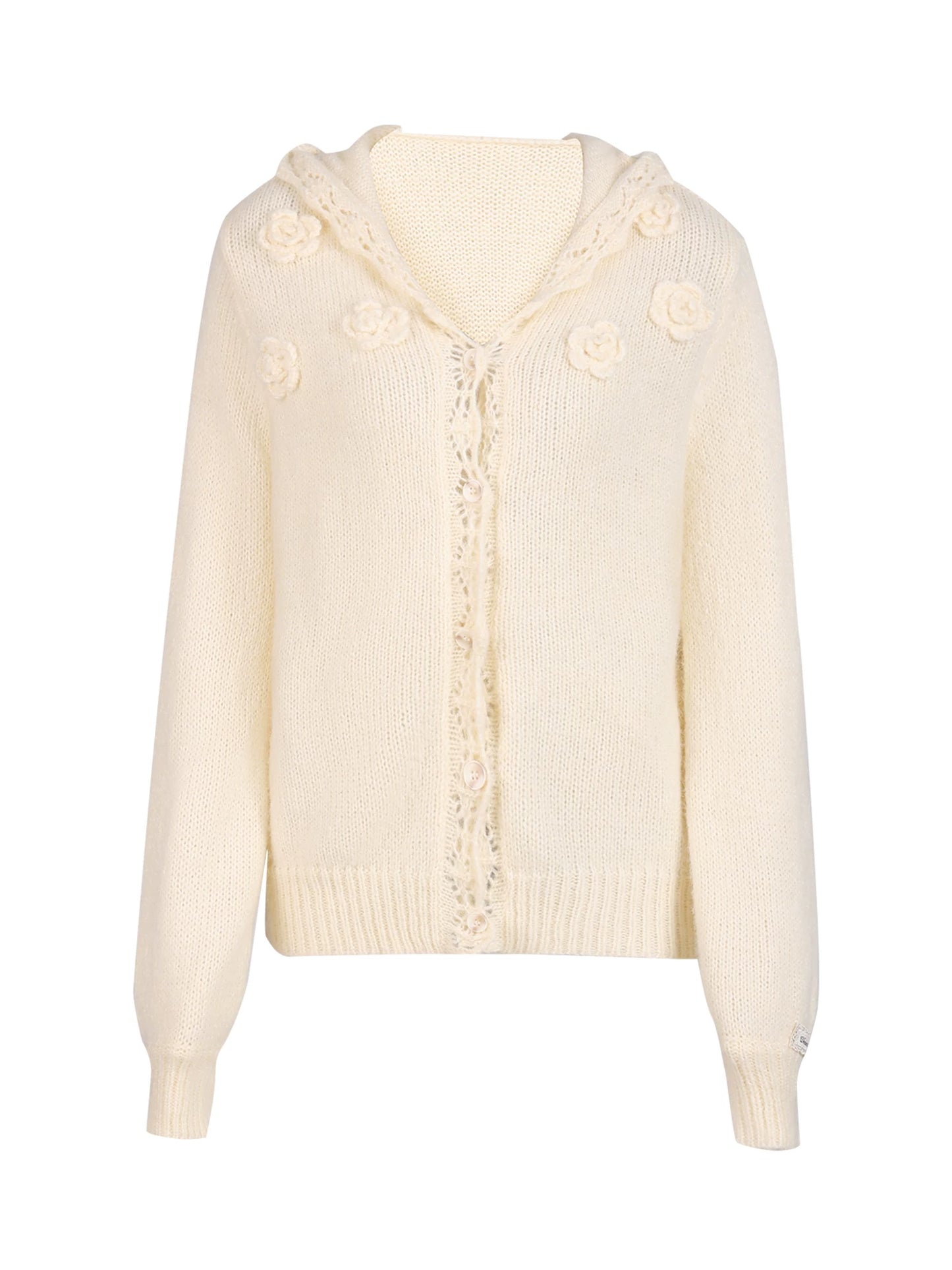 "Bloom Transit" Apricot Floral Hooded Knit Cardigan