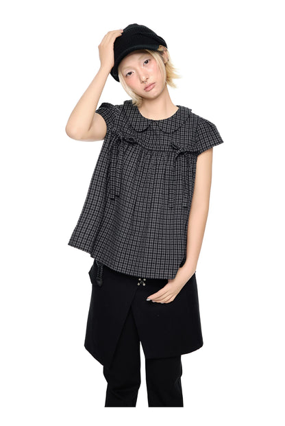 EZEK | Peter Pan Collar Gingham Shirt with Bubble Sleeves