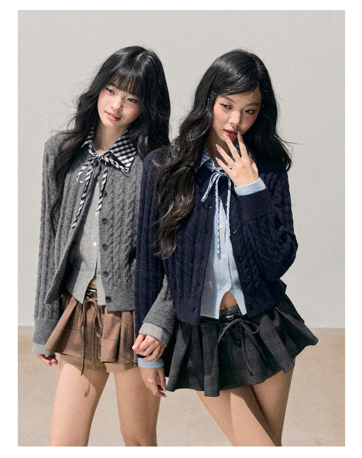 少也眼 “She Sinks into Dusk” Faux-Layered Cable-Knit Cardigan 511256