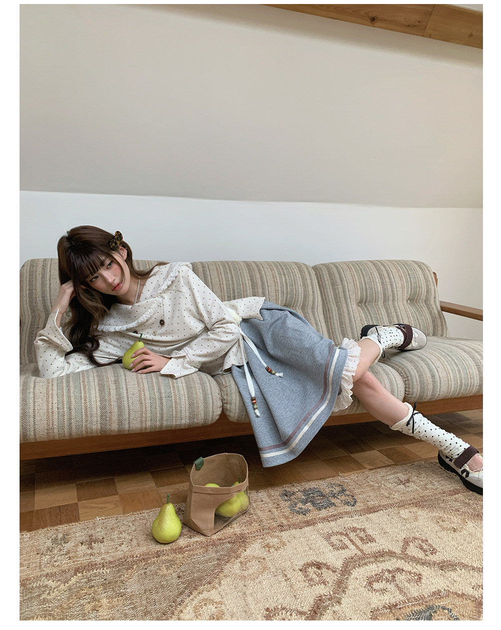 “Mocha Poetry Reverie” Ivory Polka Fringe Sweatshirt