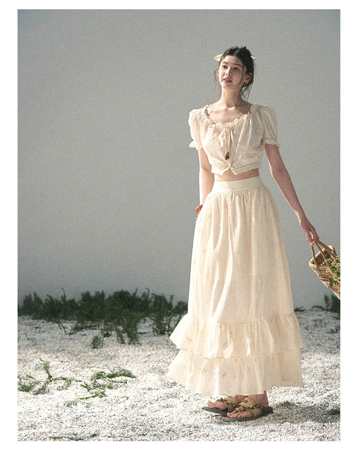 “Fallen Into the Garden” Dutch Cream Two-Piece Skirt Set 5635432