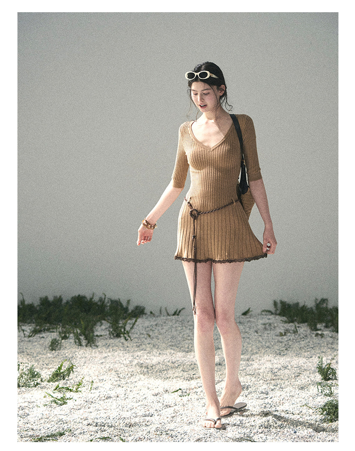 “Amber Memoir” Milk Tea Knit Mini Dress