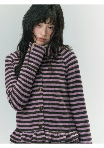 JOVYLLE - Purple Striped Knit Long-Sleeve Layering Top
