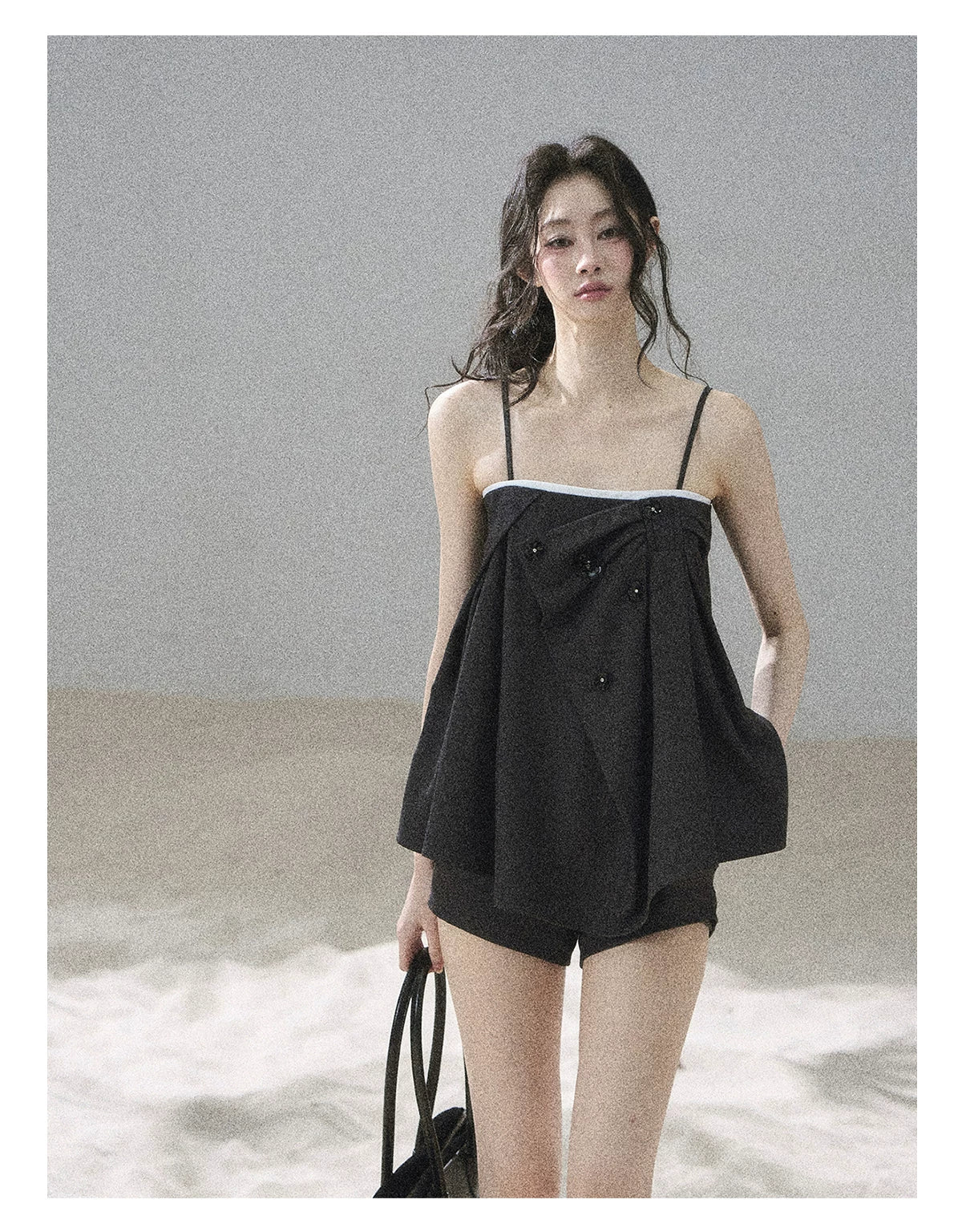 "Flowing Light & Shadow" Slate Gray Cami Top & Skort Two-Piece Set