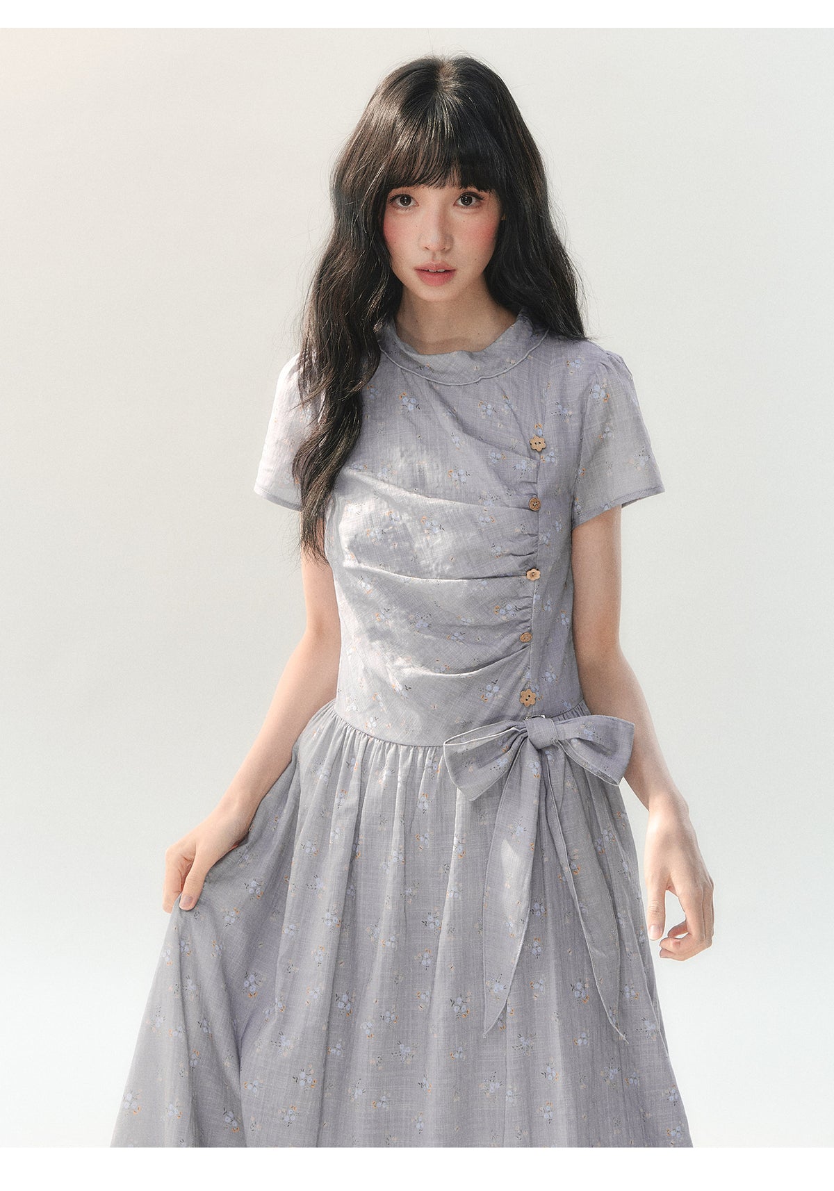 [CAN] "Lavender Mist Letter" Smoky Lavender Floral Bow Dress