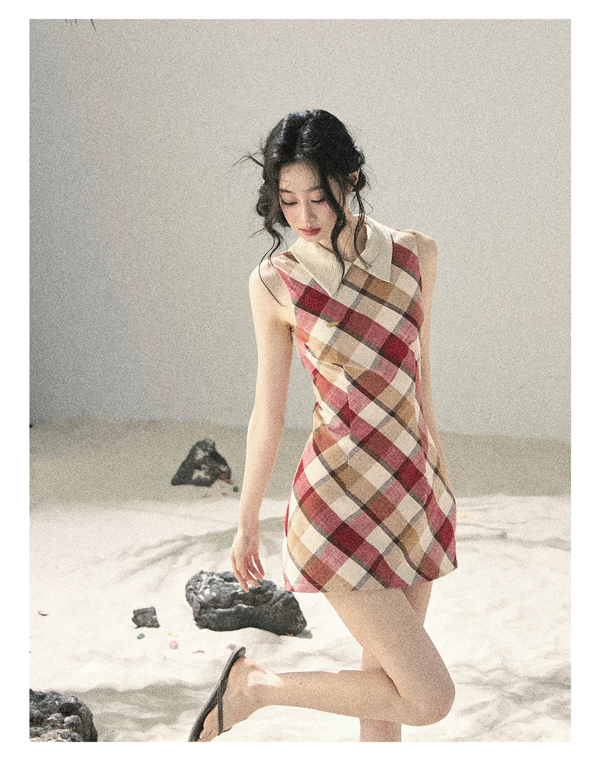"Sunset by the Shore" Vintage Red Plaid Polo Mini Dress 358648564