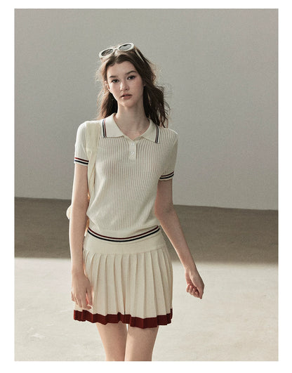 "The Softest Touch" Dutch Cream Collegiate Knit Top & Mini Skirt Set