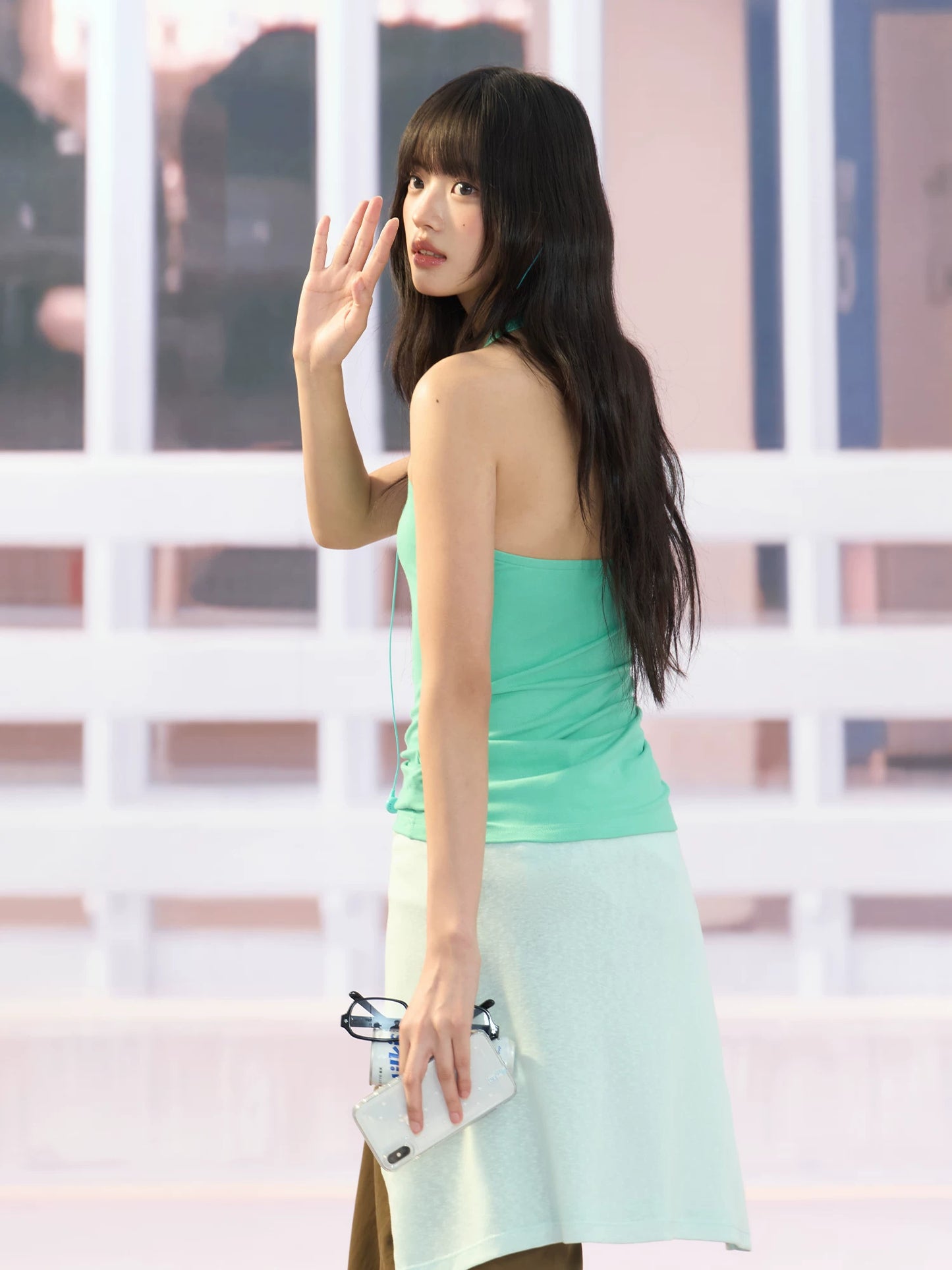 "Urban Departure" Green Henley Halter Tank Top