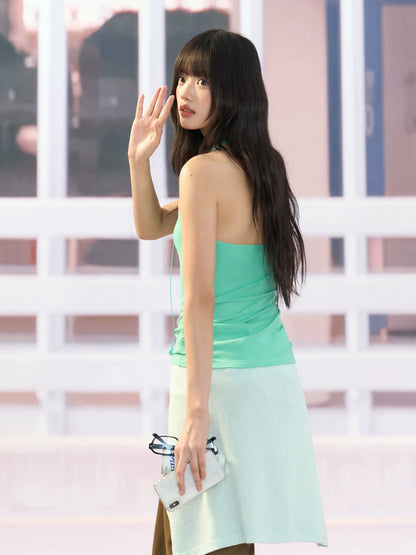 "Urban Departure" Green Henley Halter Tank Top