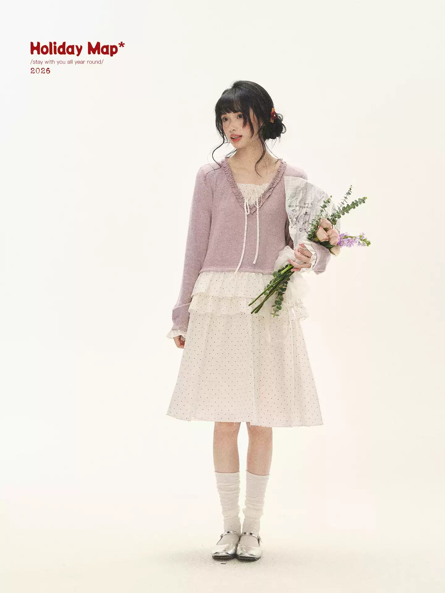 "Berry Layers" Smoky Wisteria Faux-Layer Bow Tiered Mini Dress
