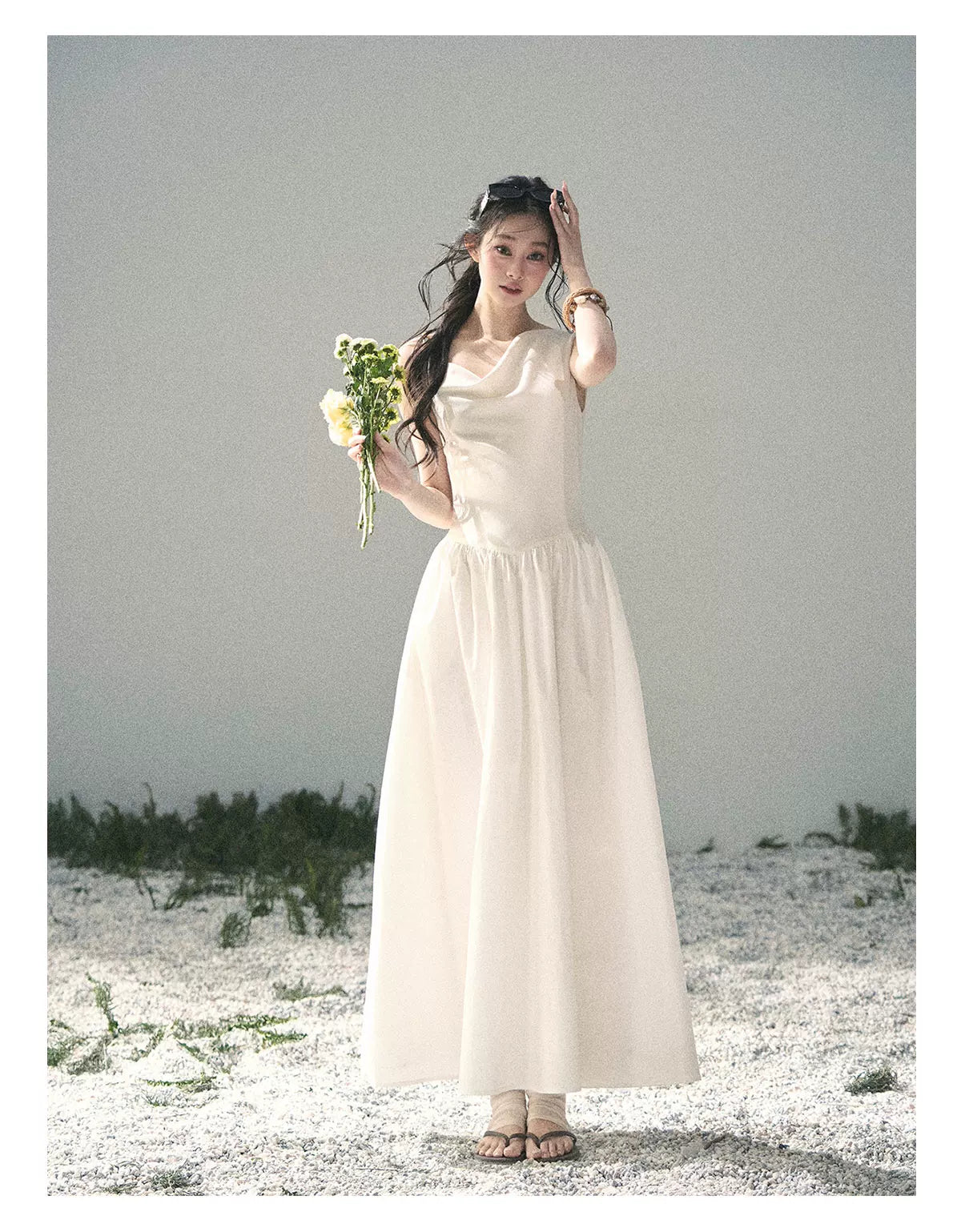 "Moonlight Sonata" Camellia White Elegant Sleeveless Maxi Dress