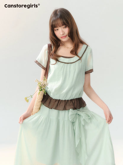 "Mint Sugar Whimsy" Mint Green Polka Dot Two-Piece Skirt Set LL2026194