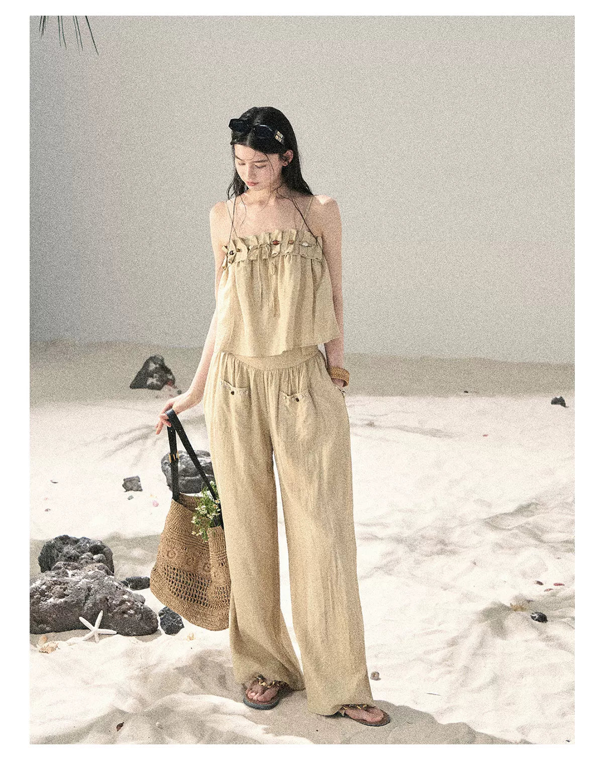 "Traces of the Wind" Sand Beige Cami & Wide-Leg Pants Set
