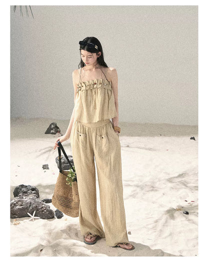 "Traces of the Wind" Sand Beige Cami & Wide-Leg Pants Set