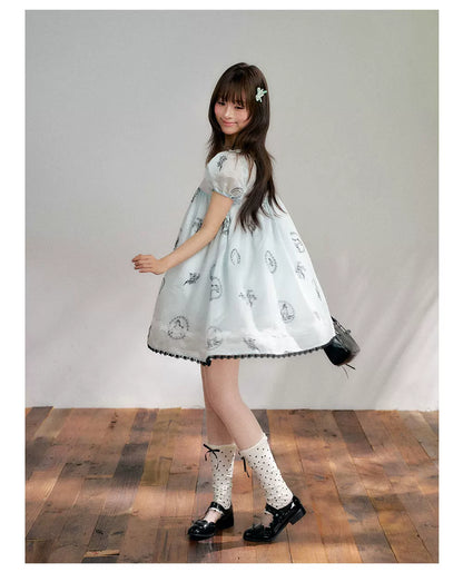 “Brown Sugar Fairytale” Blue Embroidered Puff Sleeve Dress