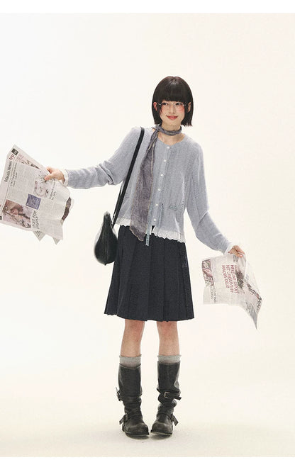 "Wisteria Whisper" Open-Knit Lace Tie Cardigan (Wisteria/ Ivory)