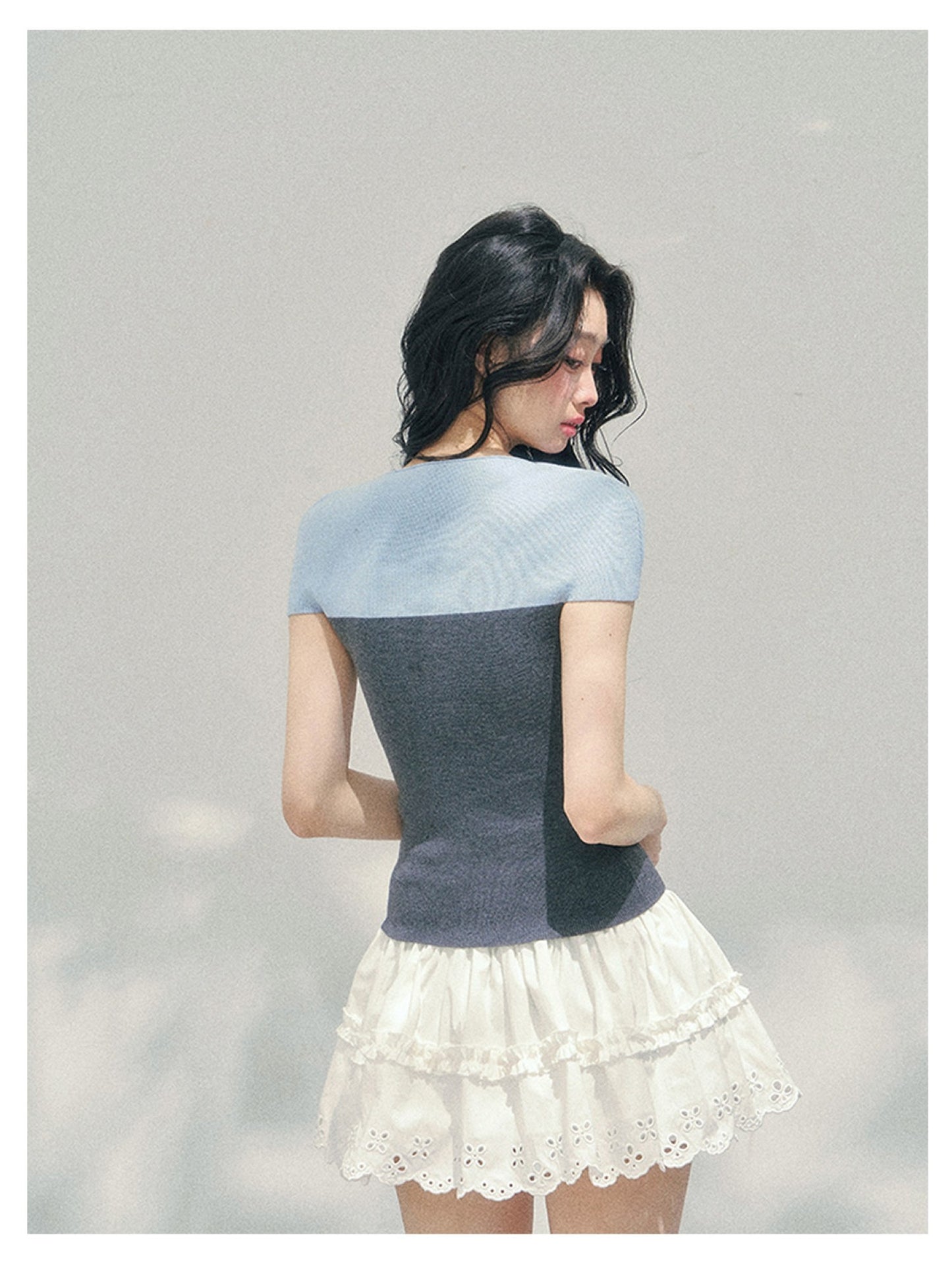 少也眼 “Embers of the Mind” Deep Rock Gray Faux Two-Piece Knit Top 137